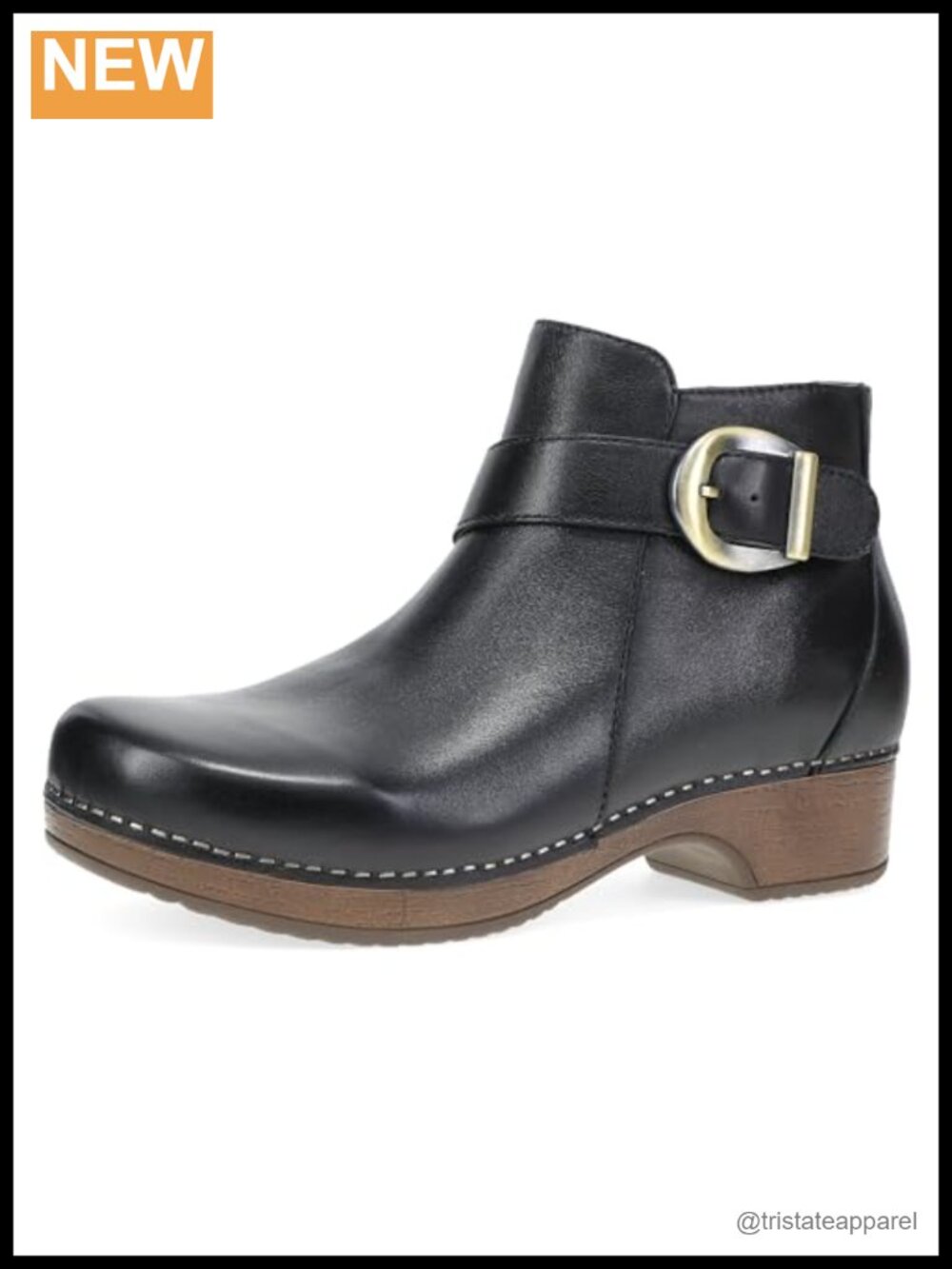 Dansko Brennan Leather Ankle Bootie with Buckle Strap & Memory Foam
